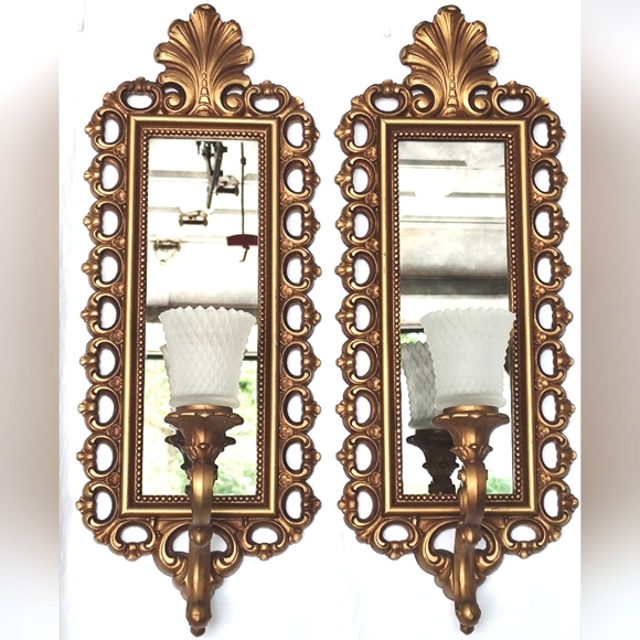 Homco Dart 1972 ornate smokey gray mirrored wall candleholders - Picture 2 of 14